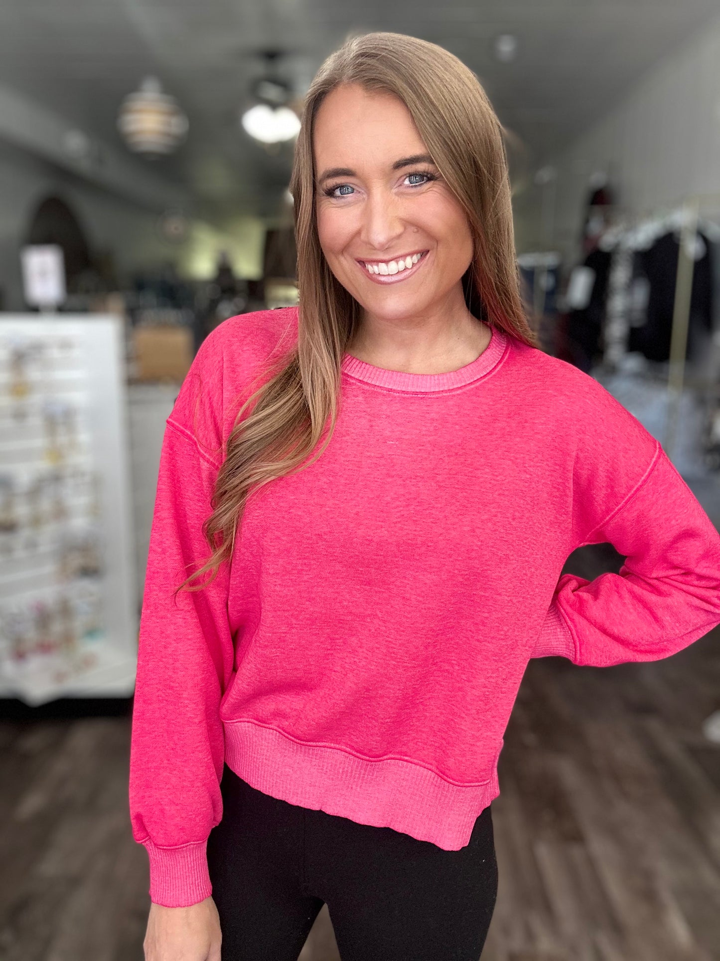 Keeping Up Washed Pullover - Hot Pink
