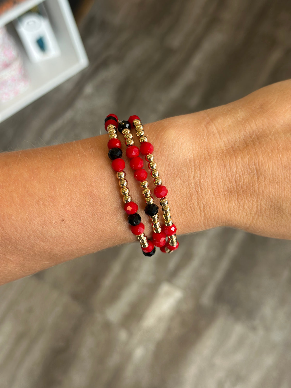 Game Day Beaded Bracelet Stack (Red/Black)