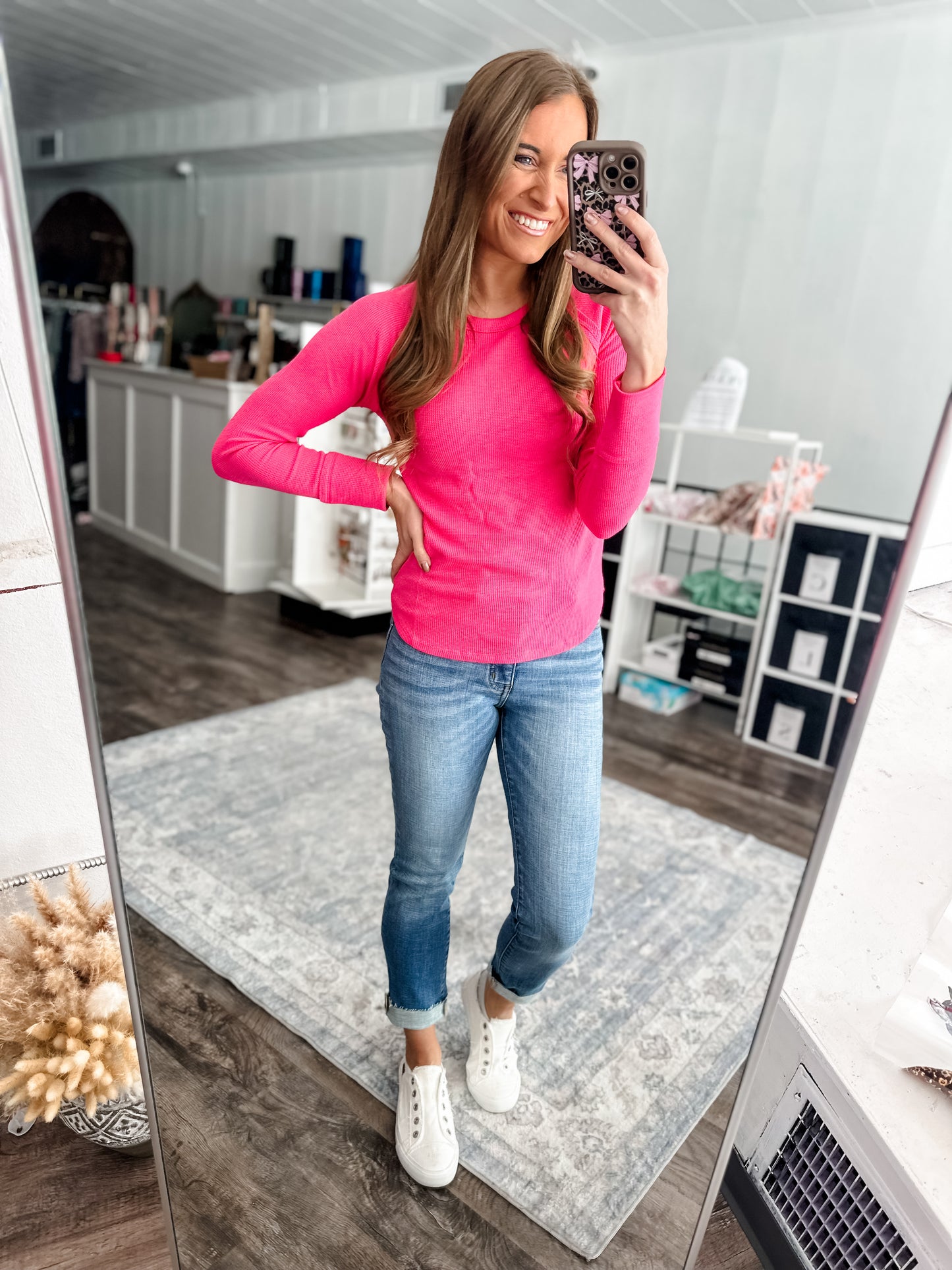 On My Mind Waffle Knit Top (Pink)