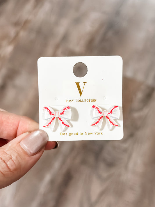 Baseball Bow Stud Earrings