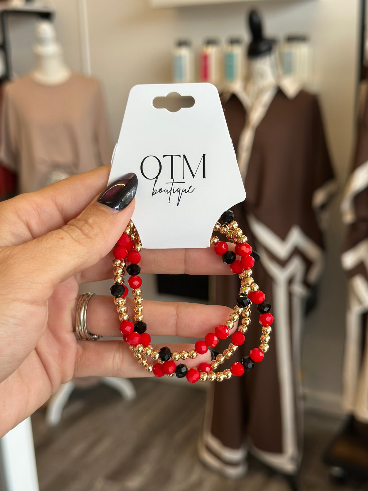 Game Day Beaded Bracelet Stack (Red/Black)
