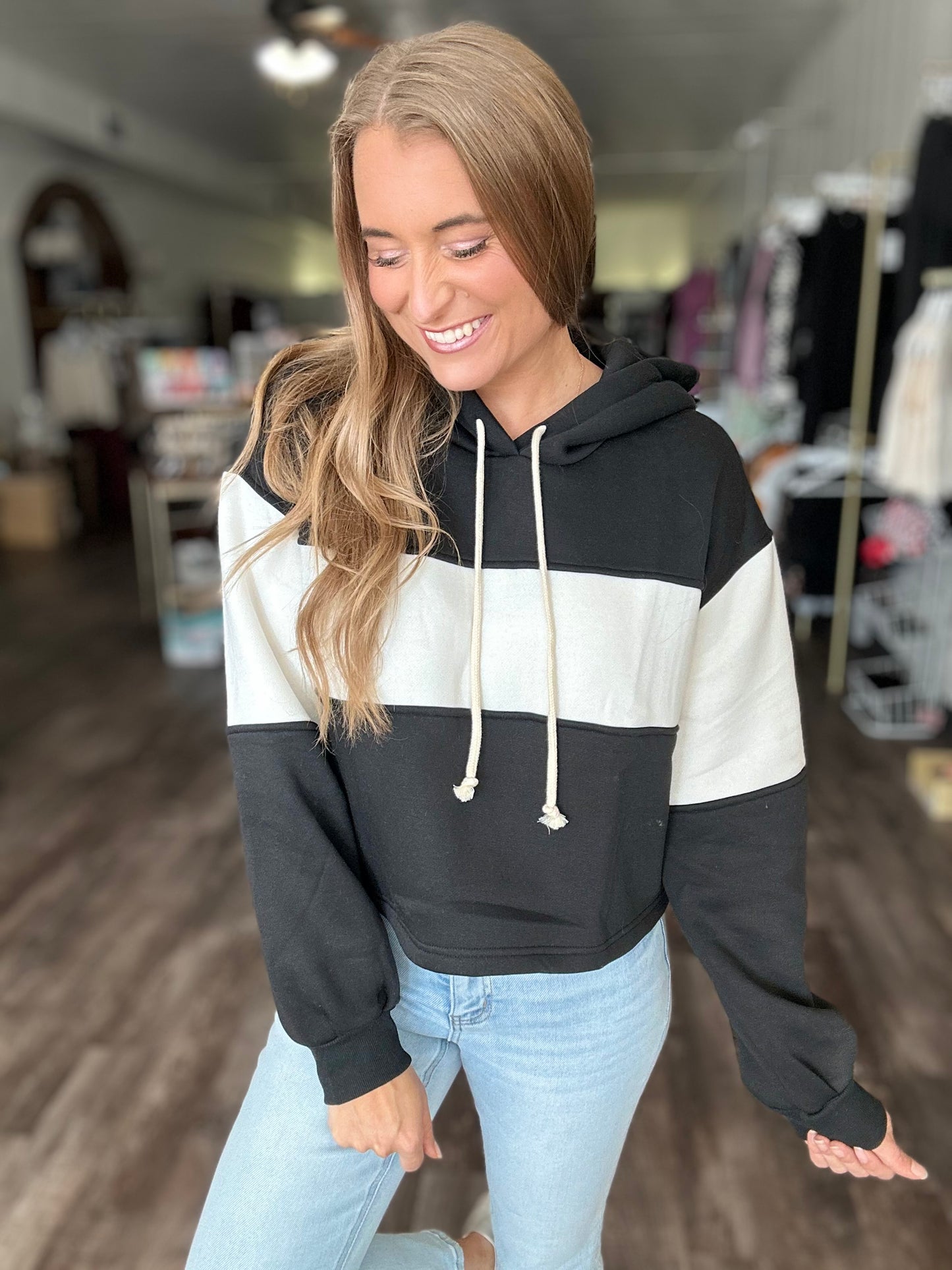 One Step Ahead Colorblock Hoodie - Black