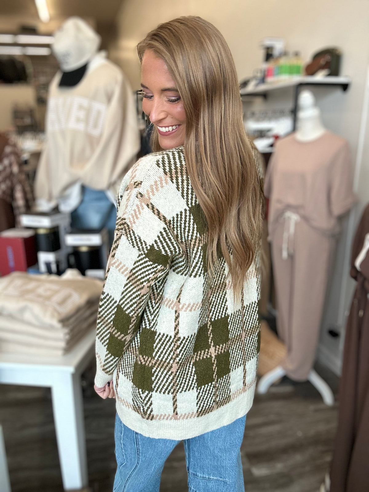 Aubrey Olive Plaid Cardigan