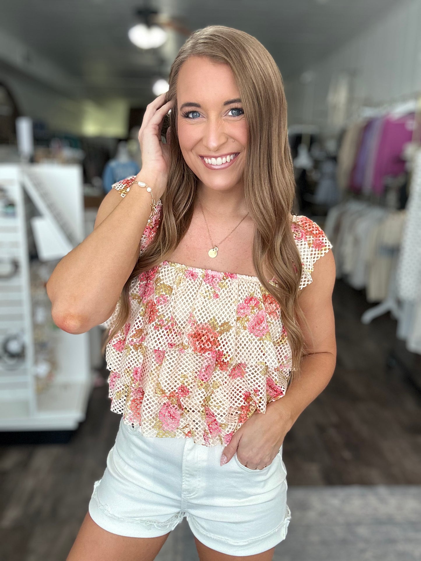 This is It Floral Mesh Tiered Top