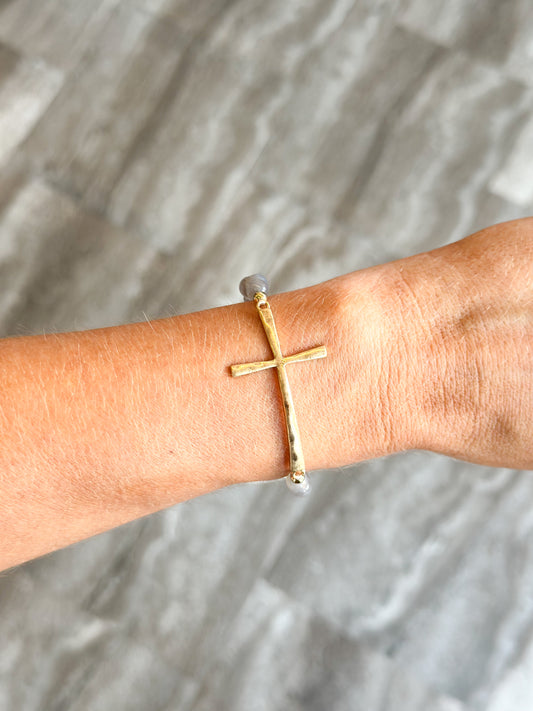 Beaded Cross Bracelet (Grey)