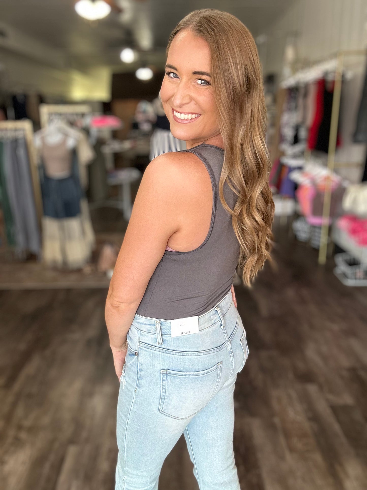 Slow It Down Button Down Bodysuit - Charcoal