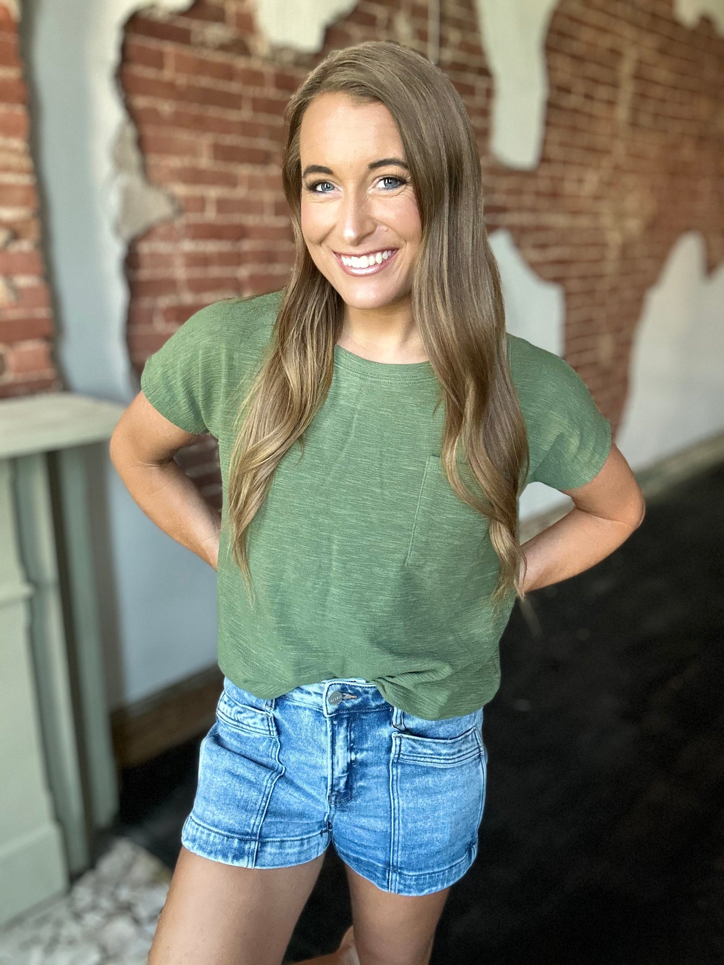 Couldn't Be Better Boxy Pocket Tee (Olive)