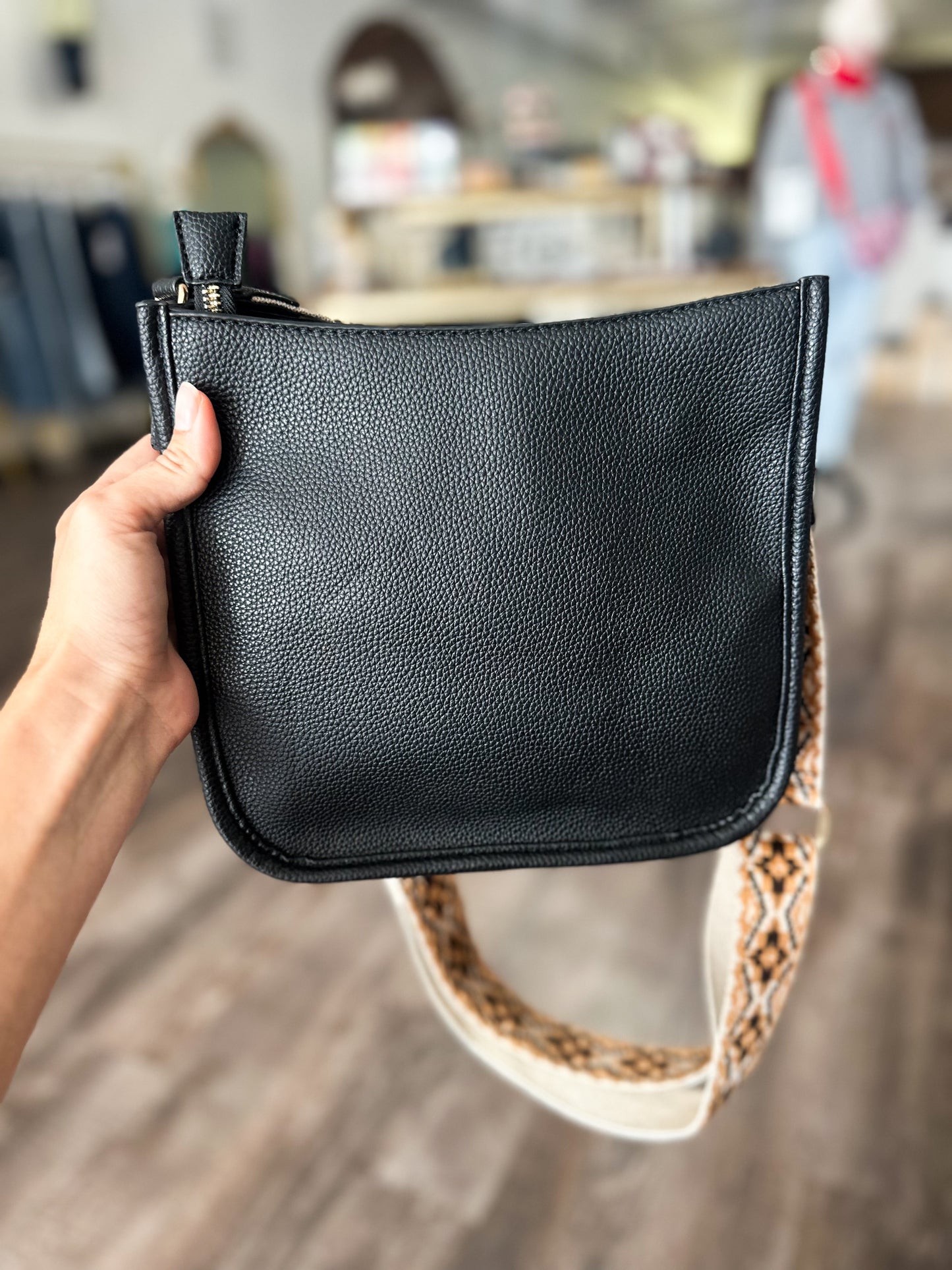 In A Daze Boho Guitar Strap Crossbody - Black