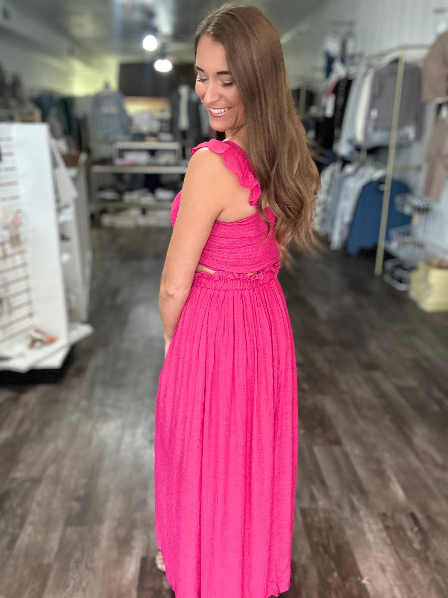 Hear The Waves 2-Piece Maxi Set (Hot Pink)