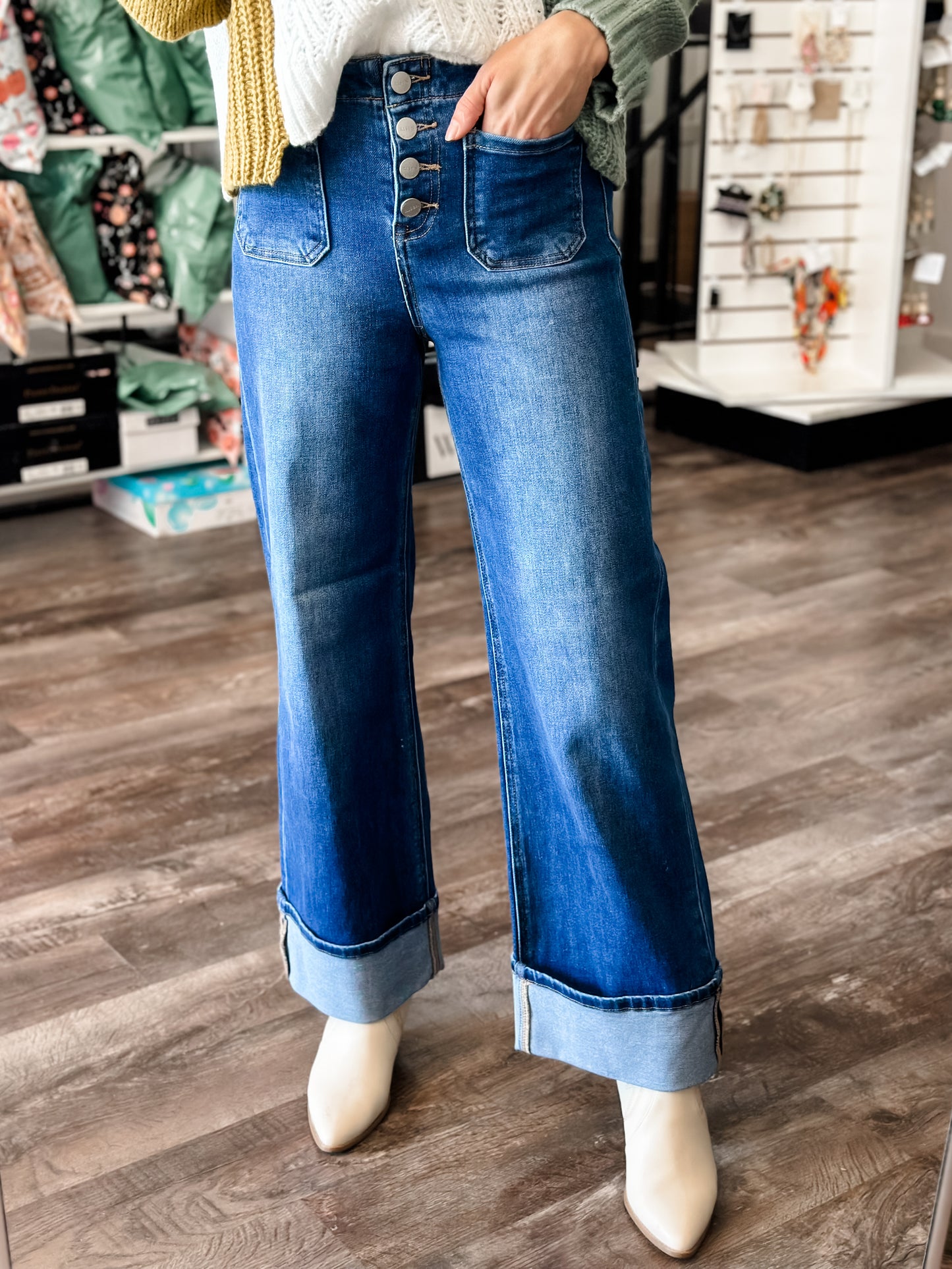 Marla Wide Leg Cuffed Denim