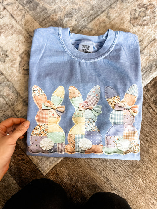 Bunny Trio Faux Patchwork Graphic Tee