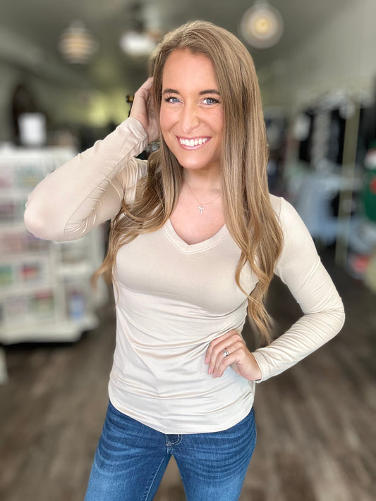 Keep It Chill Long Sleeve V-Neck (Sand)