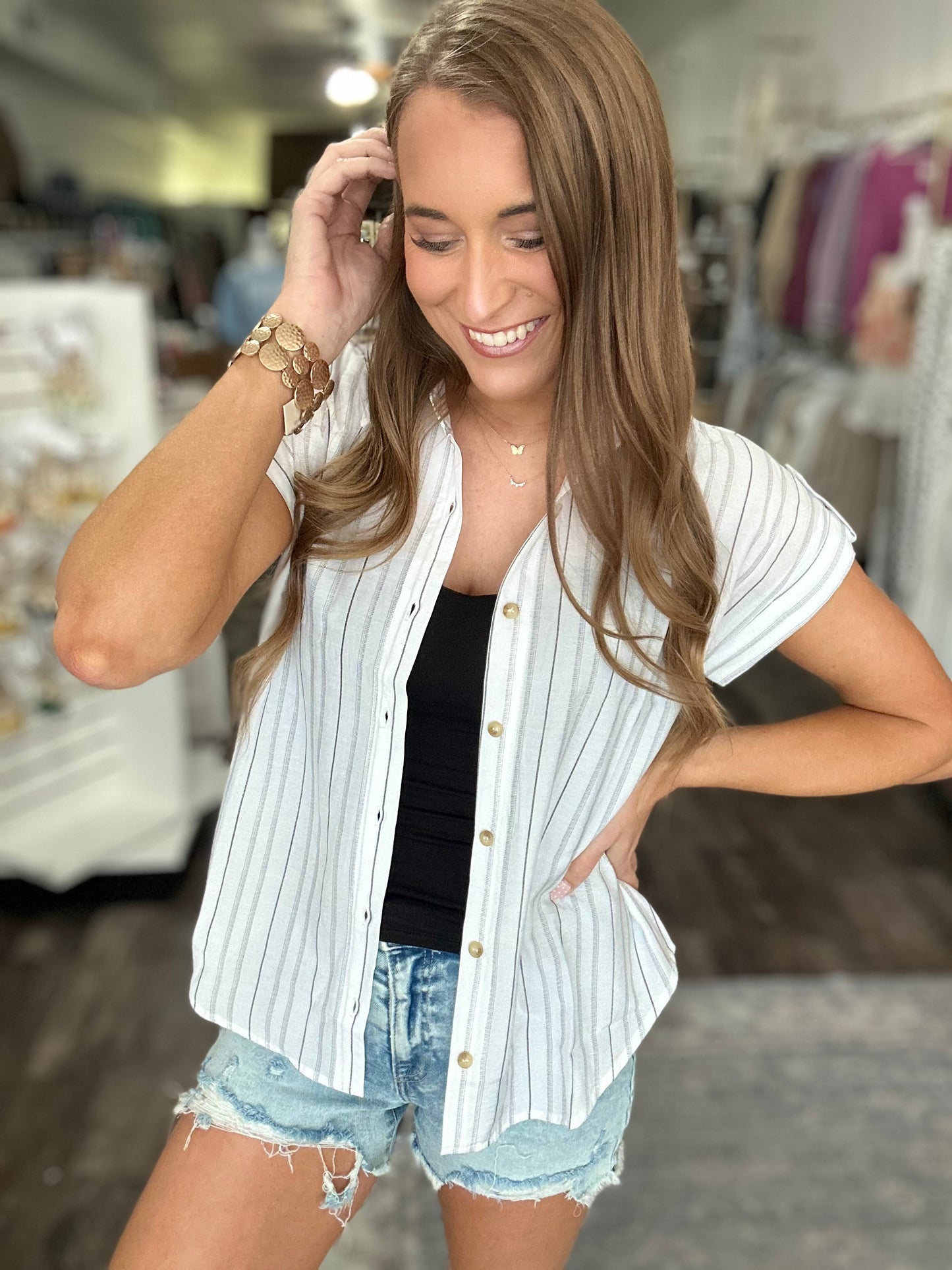 Take The Moment Striped Button Down