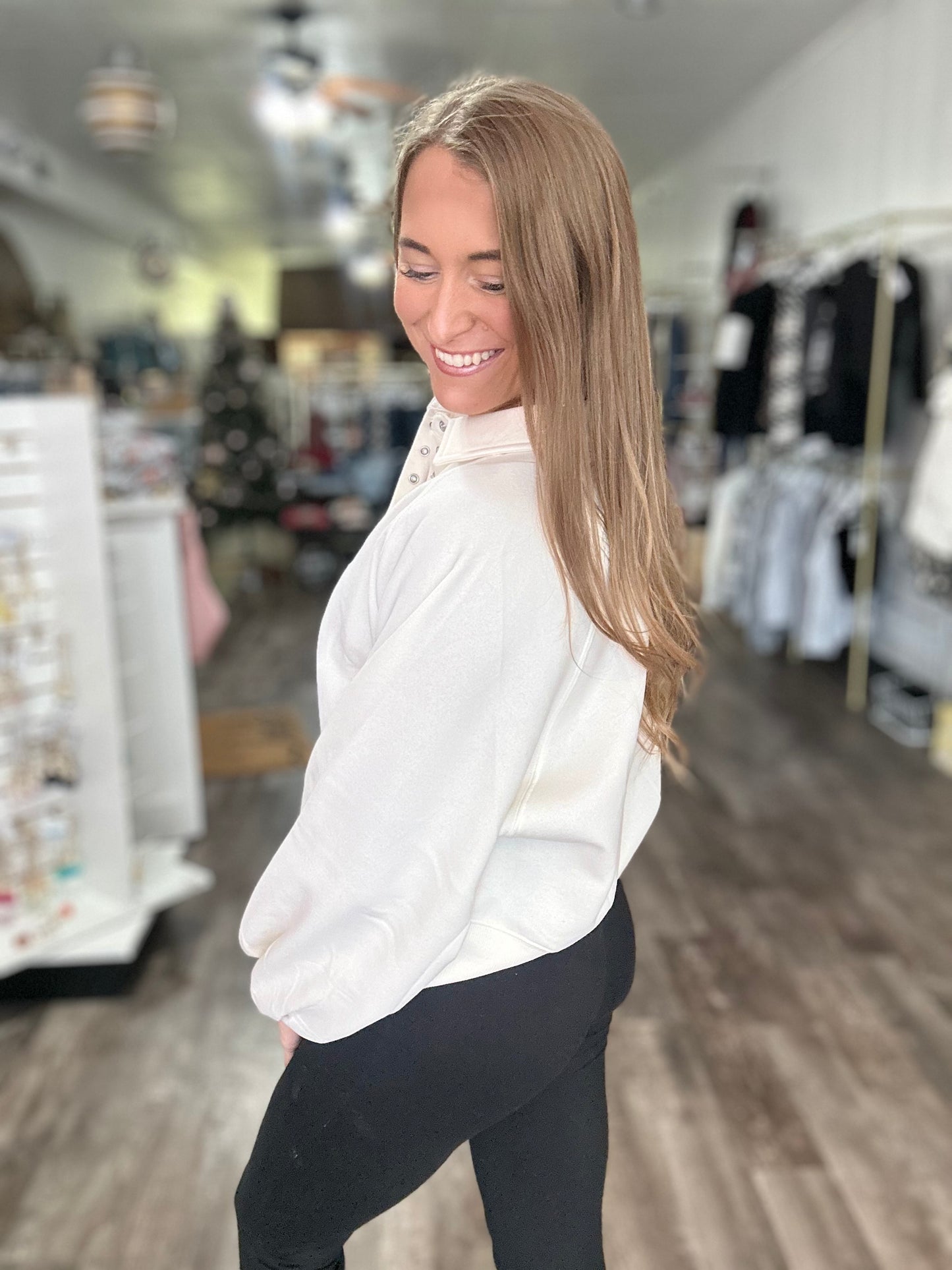 Becca Button Pullover (Pearl) - Simply Southern