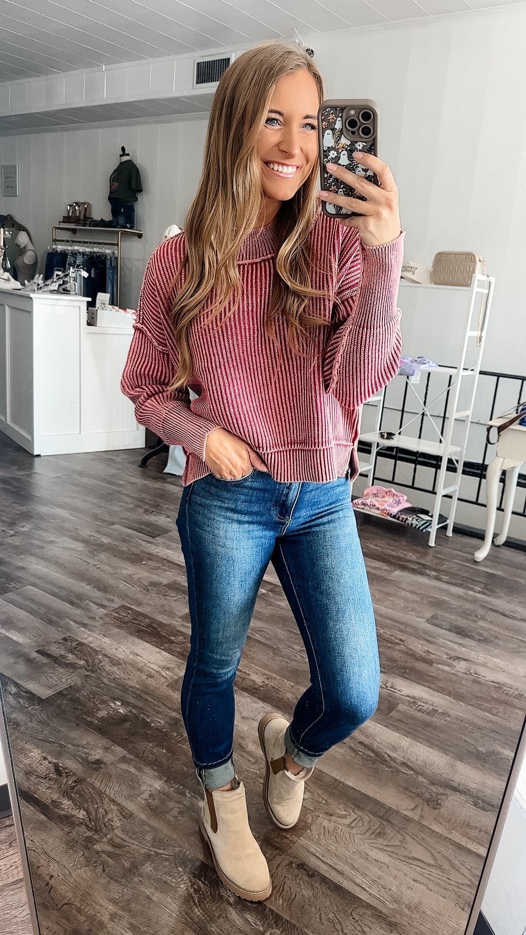 Drive Them Wild Ribbed Sweater - Washed Burgundy