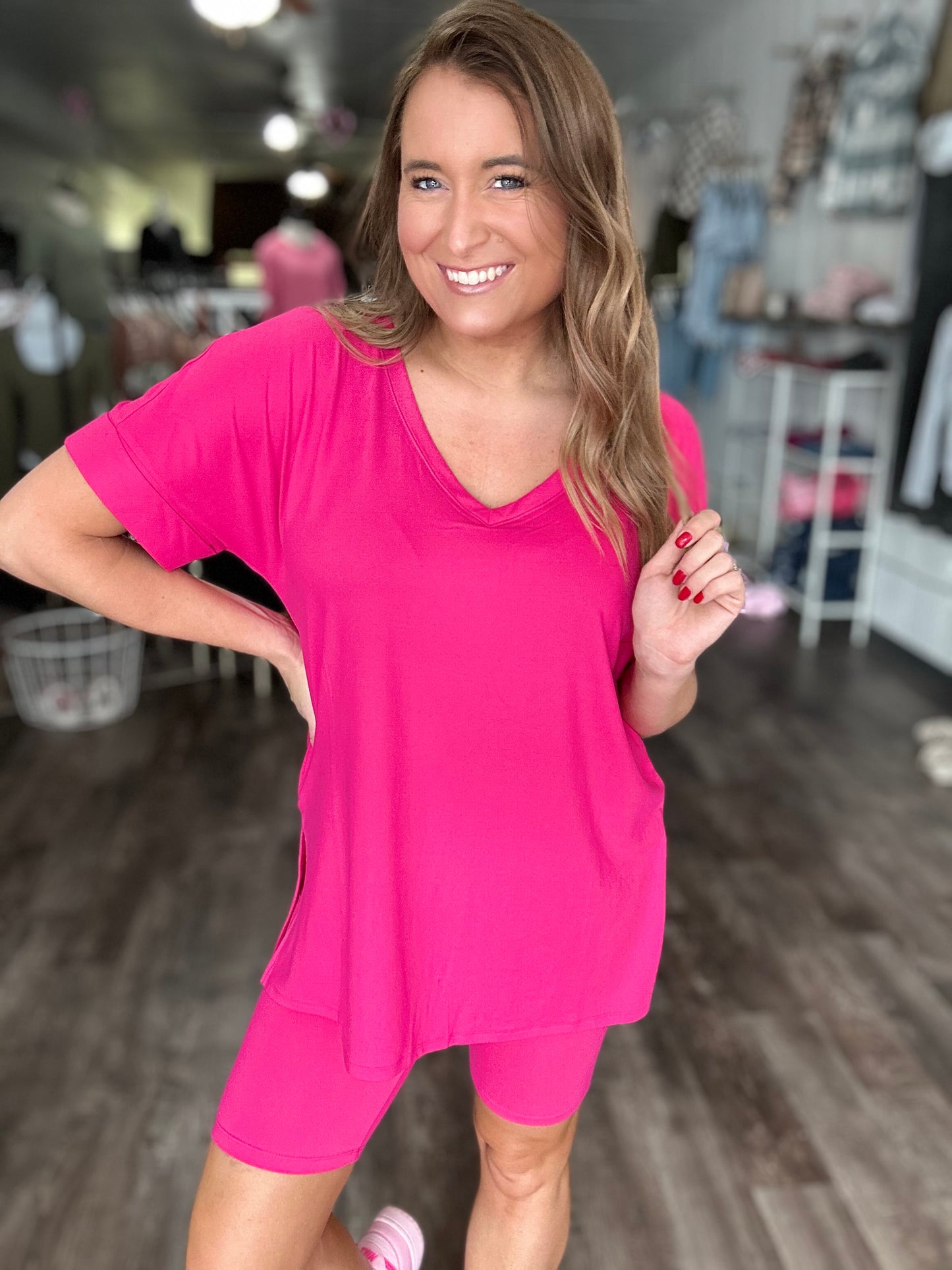 Have It Your Way Biker Shorts Set - Hot Pink