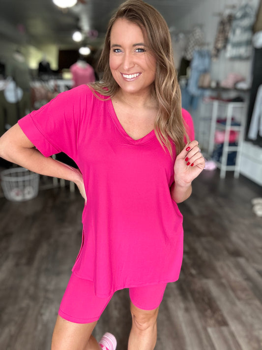 Have It Your Way Biker Shorts Set - Hot Pink