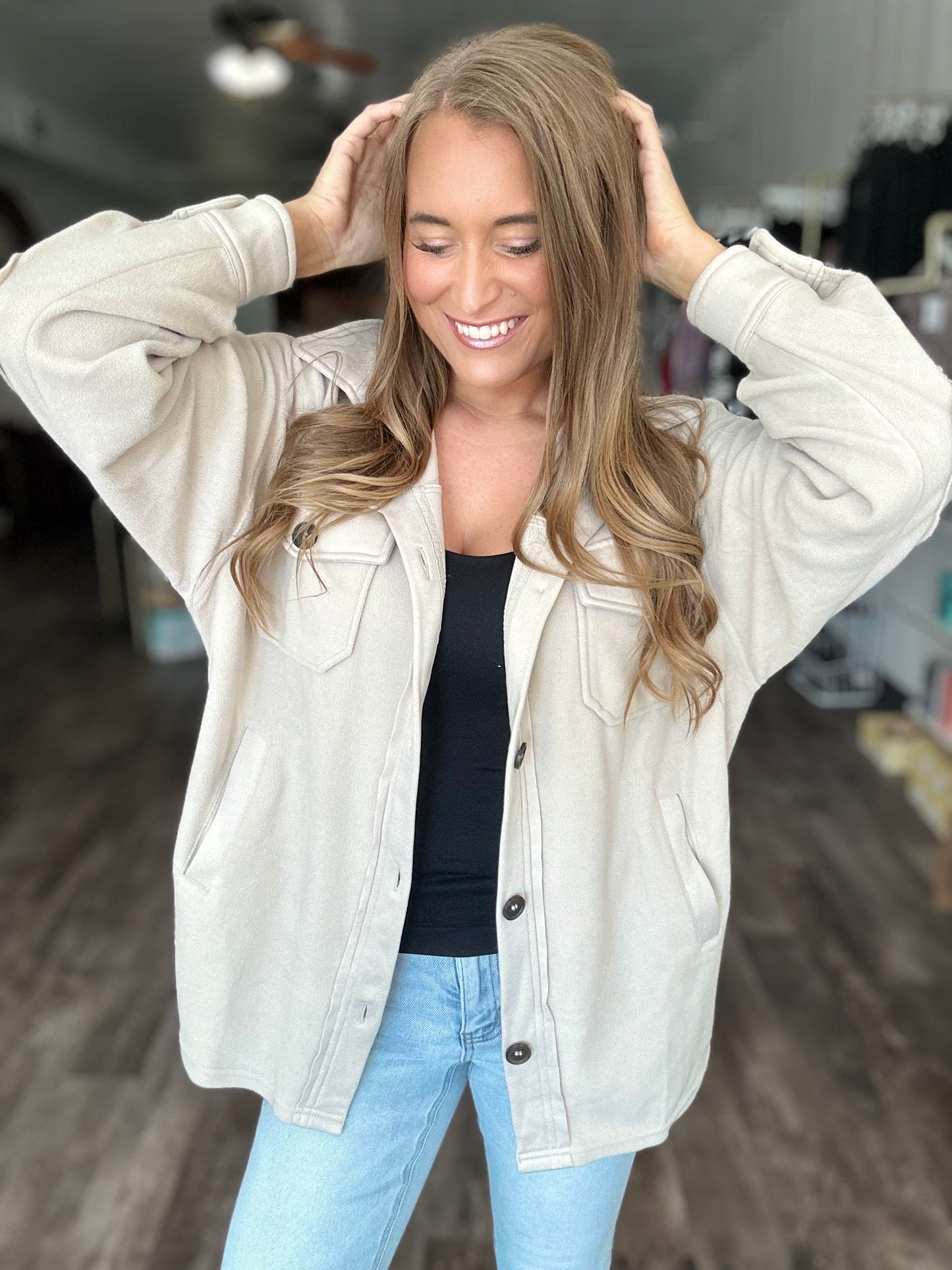 Sweet Love Fleece Shacket - Sand