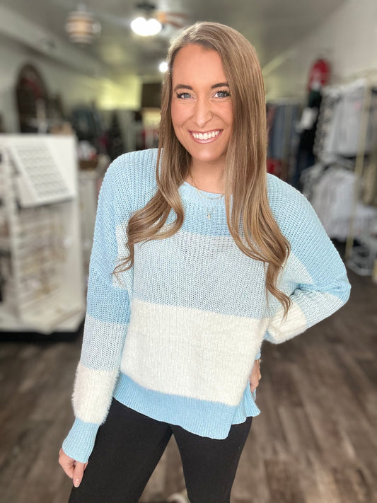 Snowy Days Fuzzy Knit Sweater (Blue)
