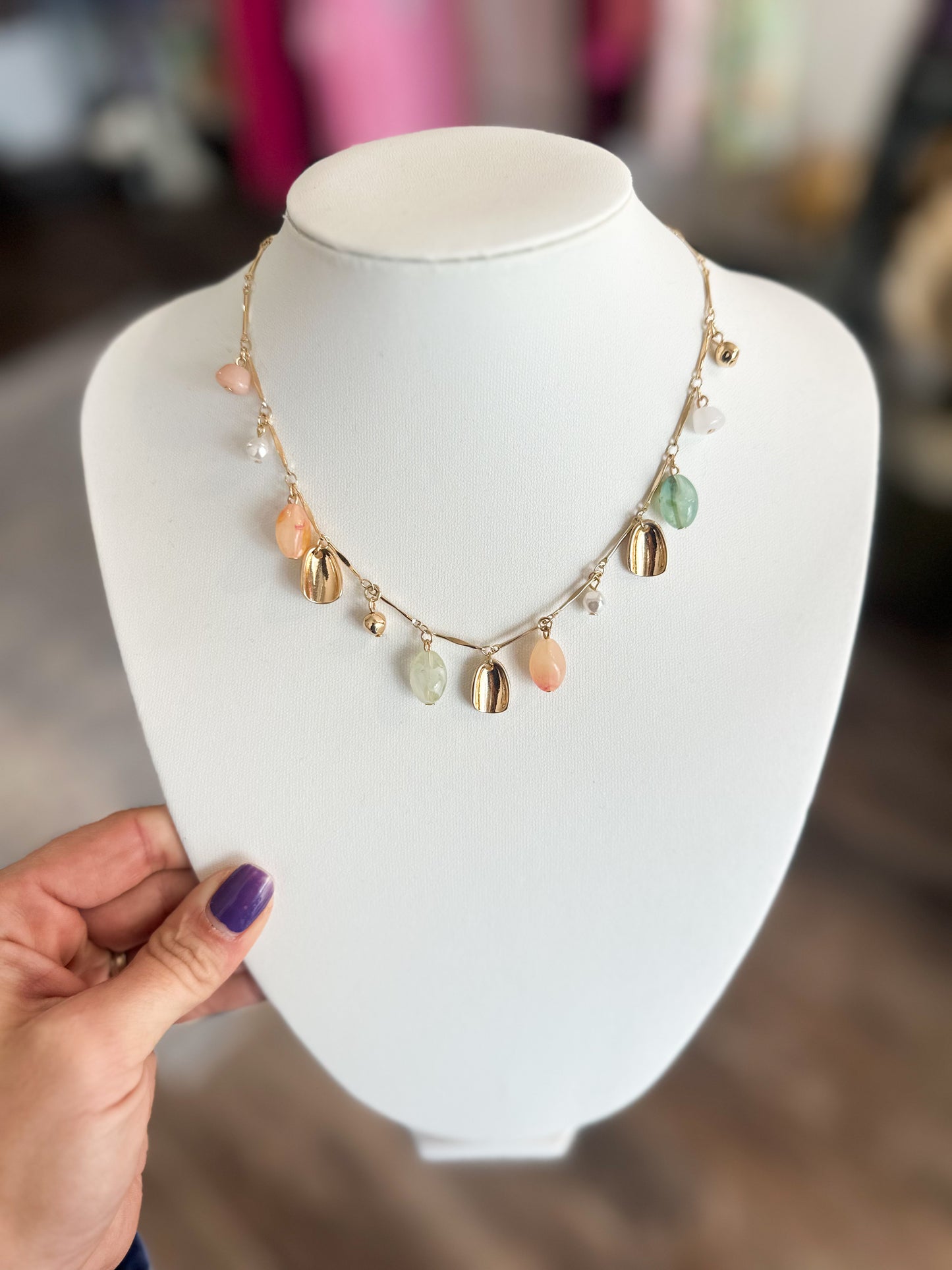 Pastel Mixed Charm Necklace (Gold)