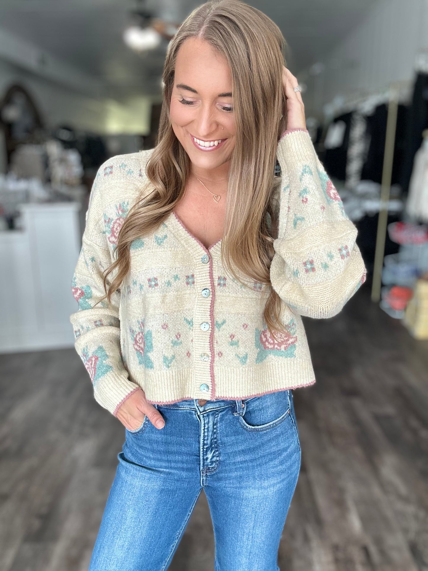 All For Love Cropped Floral Cardigan