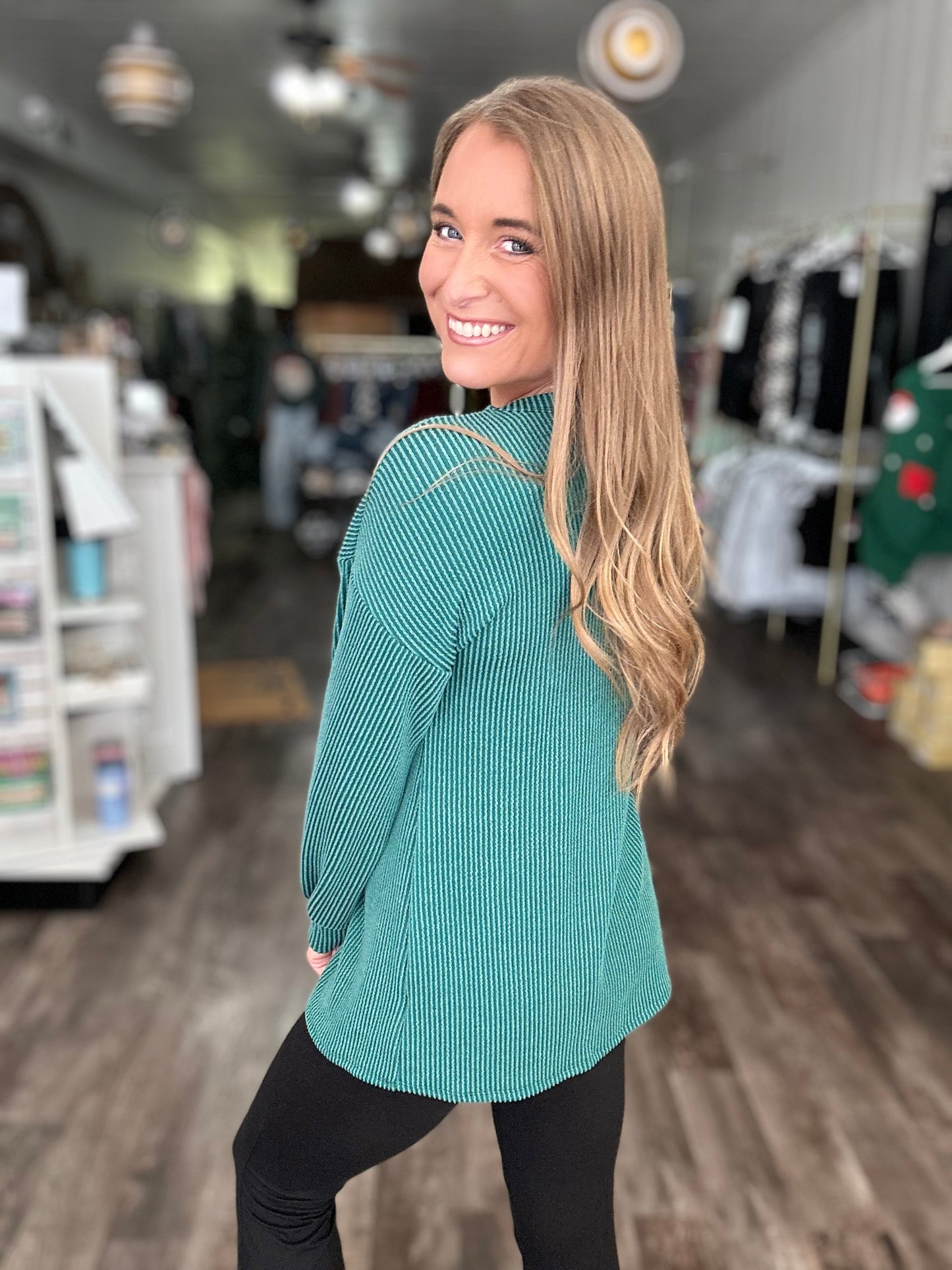 Be Merry Ribbed Top (Green)