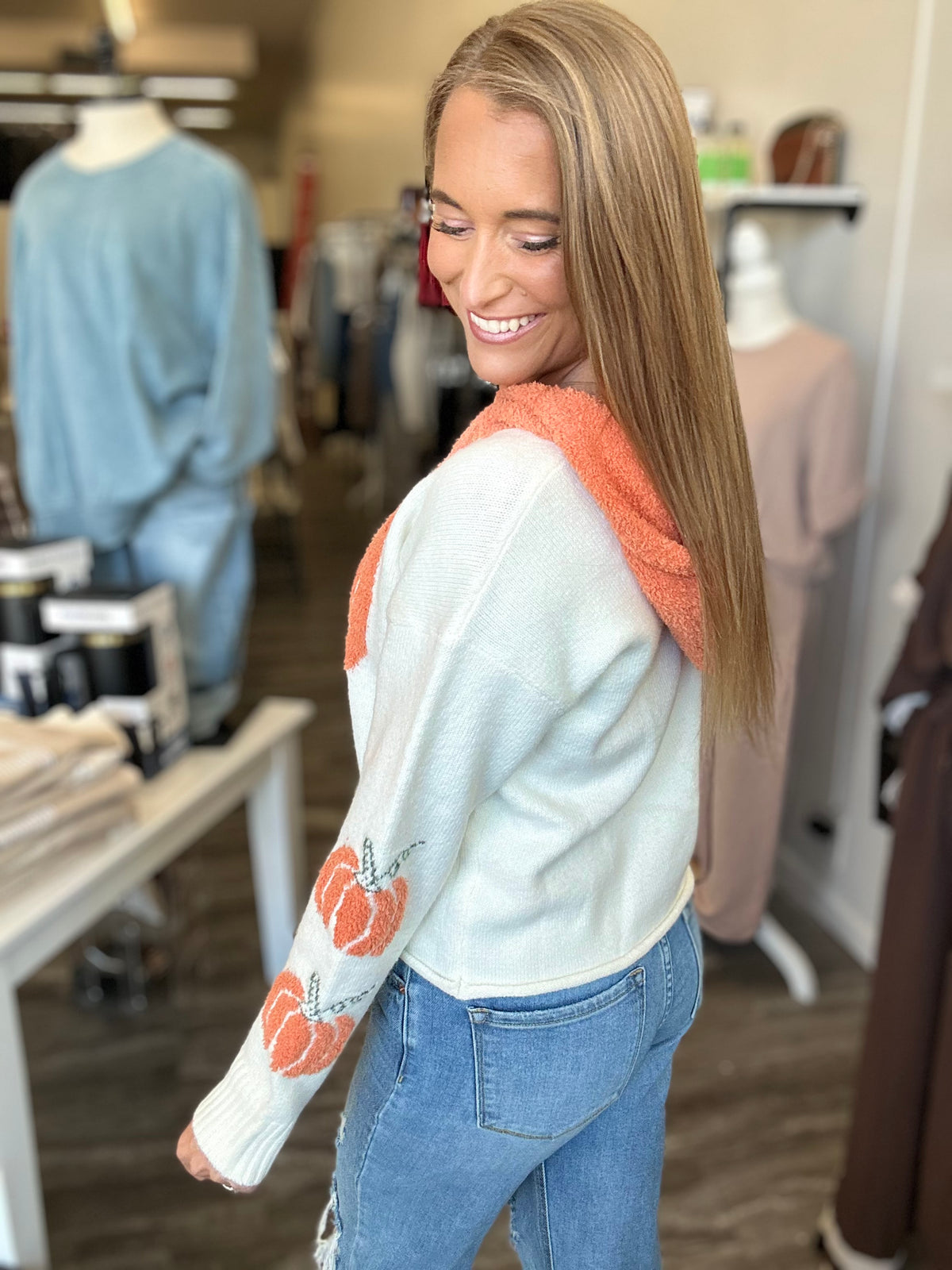 Hannah Cozy Pumpkin Knit Hoodie