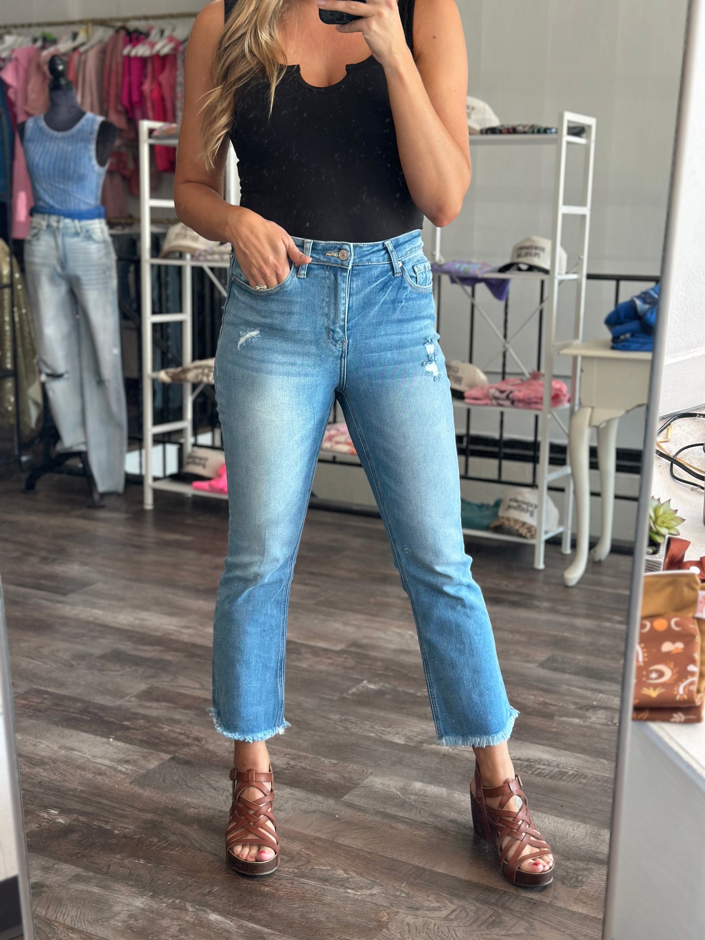 Claire Raw Hem Straight Leg Denim