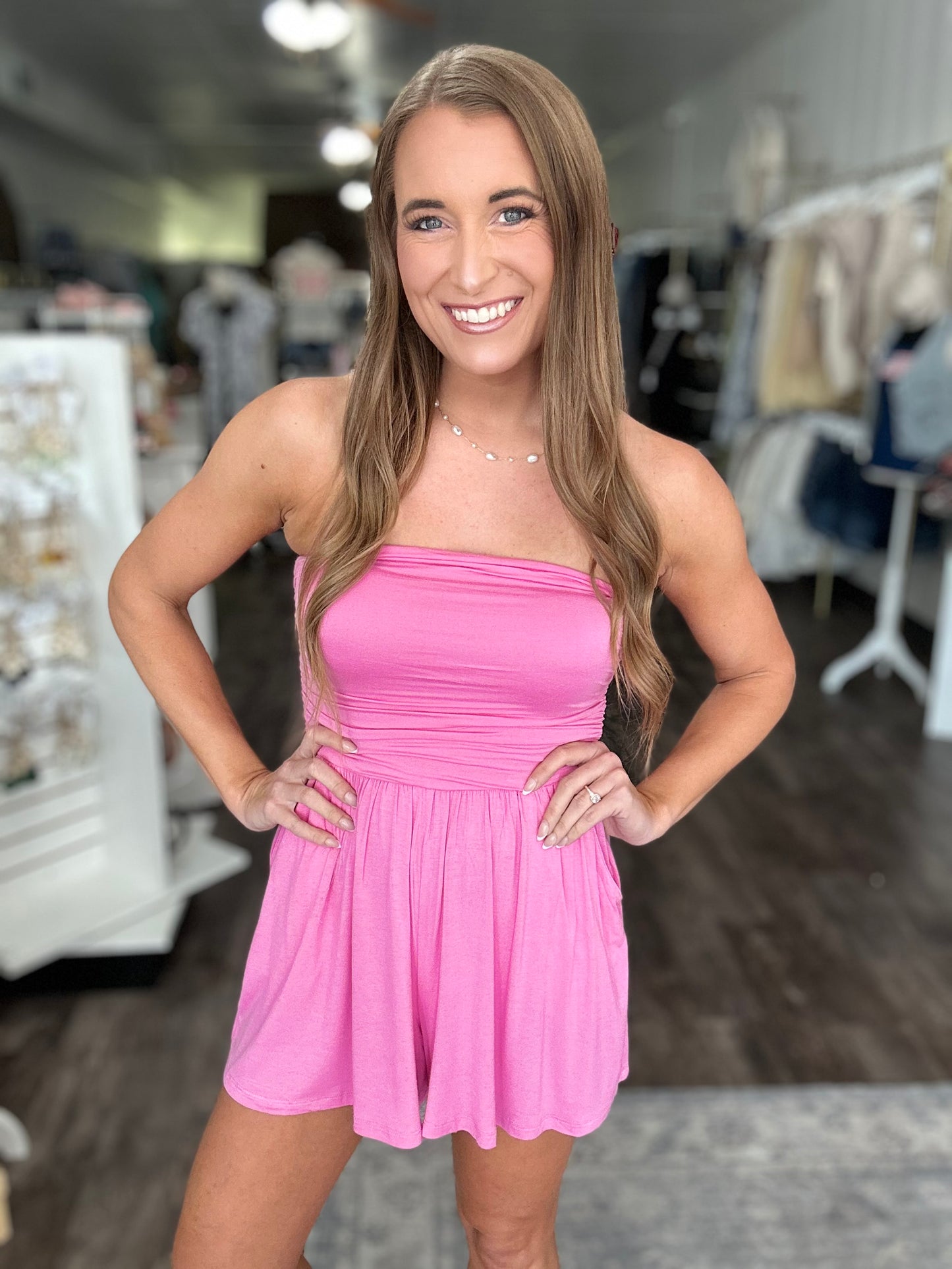 Endless Effort Strapless Romper (Pink)