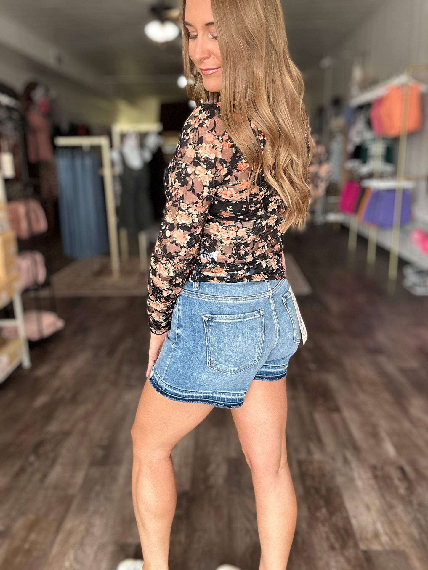 Pauline Distressed Hem High Rise Shorts