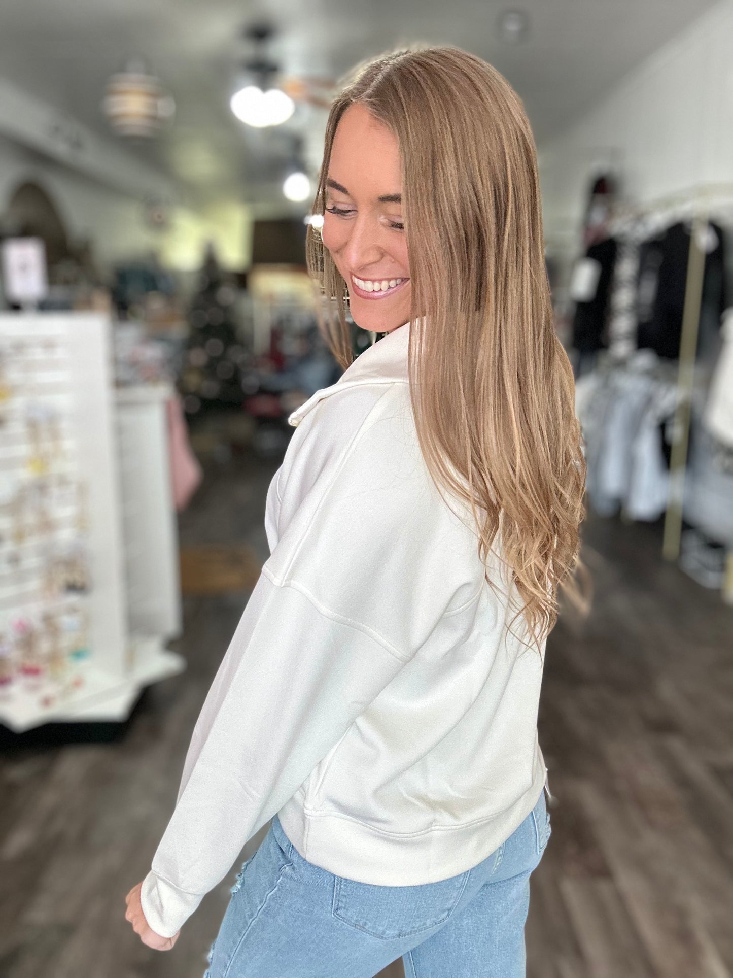 Camryn Quarter Zip (Pearl) - Simply Southern