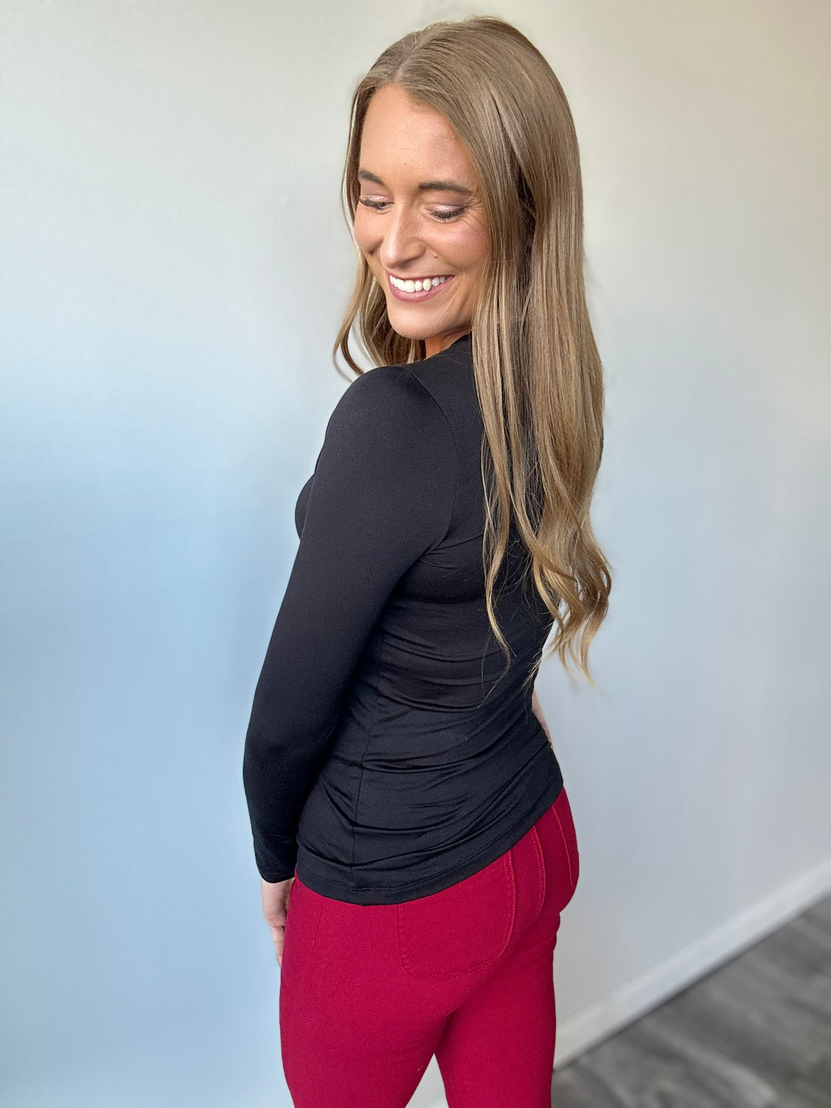 Cali Buttery Soft V-Neck Top (Black)