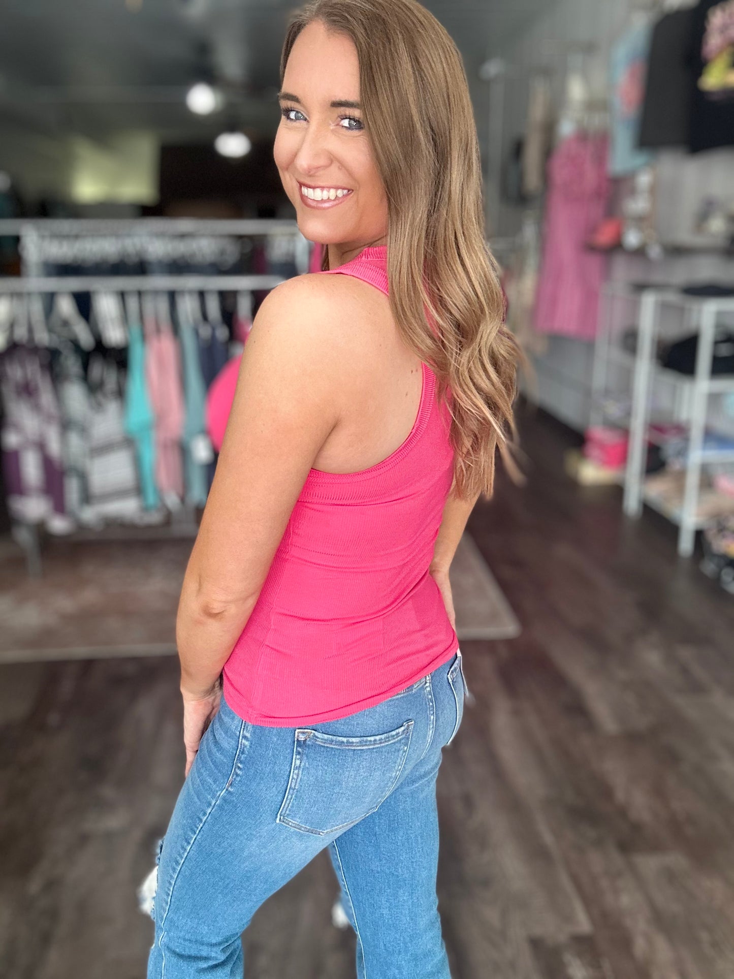 Take Control Ribbed Layering Tank - Hot Pink