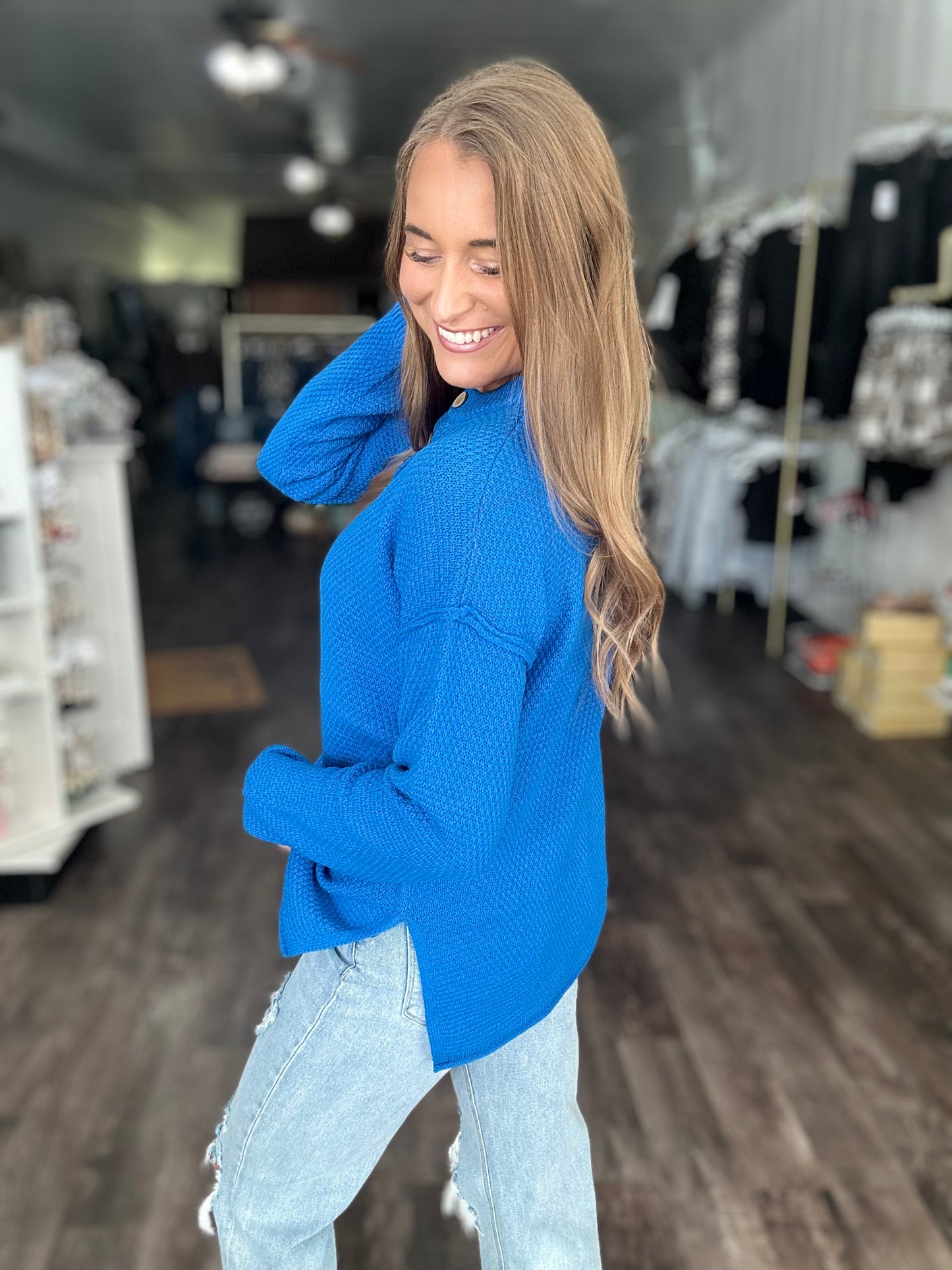 Falling For Comfort Knit Top - Blue