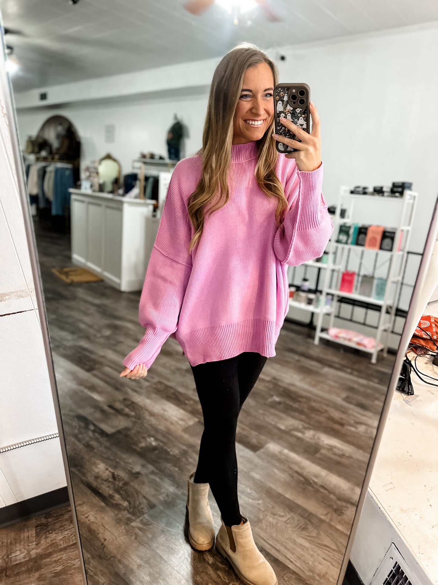 Daydreamer Oversized Mock Neck Sweater - Mauve