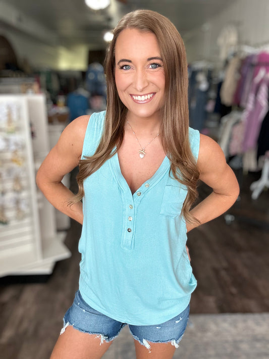 Dibs On You Relaxed Pocket Tank (Aqua)