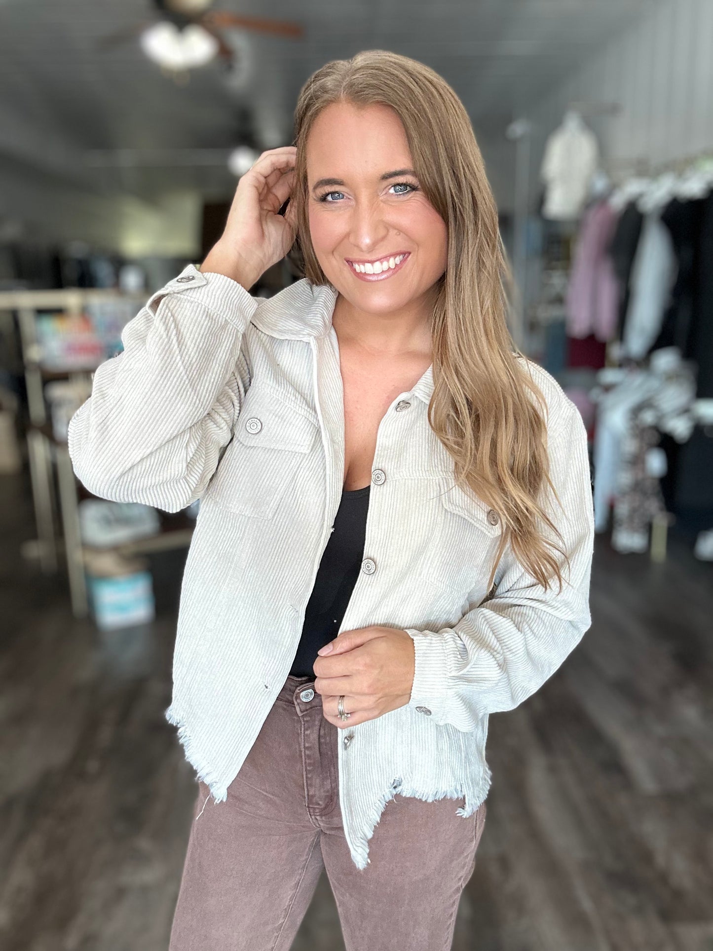 Into You Corded Shacket - Beige