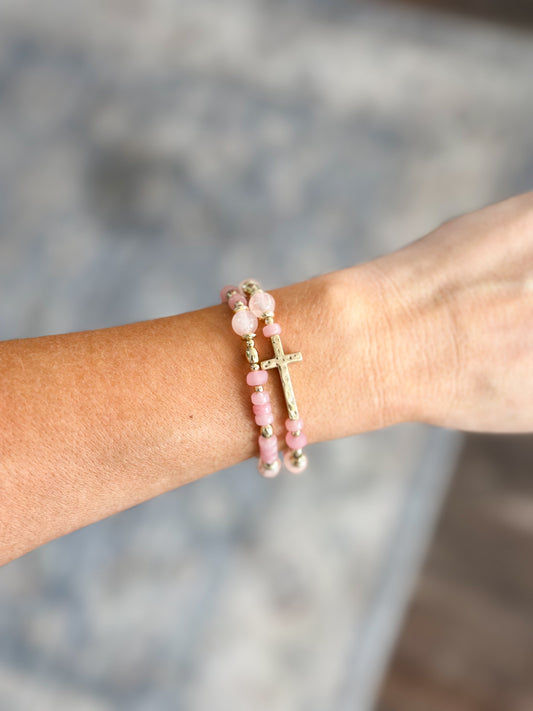 Beaded Cross Bracelet (Pink)