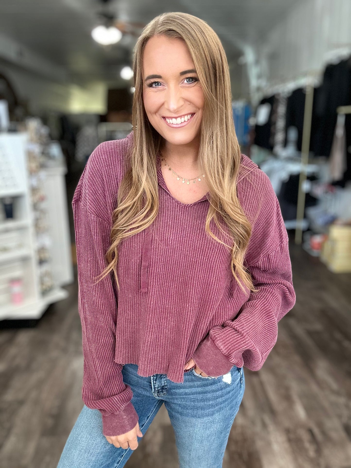 Easy Decisions Slouchy Waffle Knit Top - Eggplant