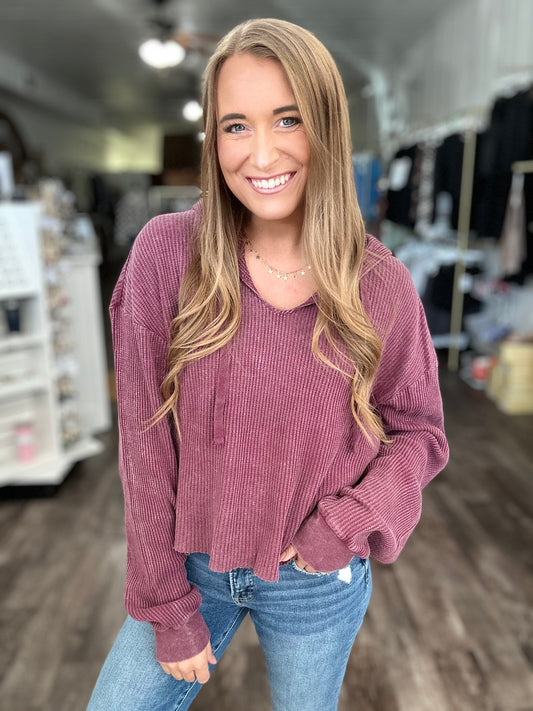 Easy Decisions Slouchy Waffle Knit Top - Eggplant