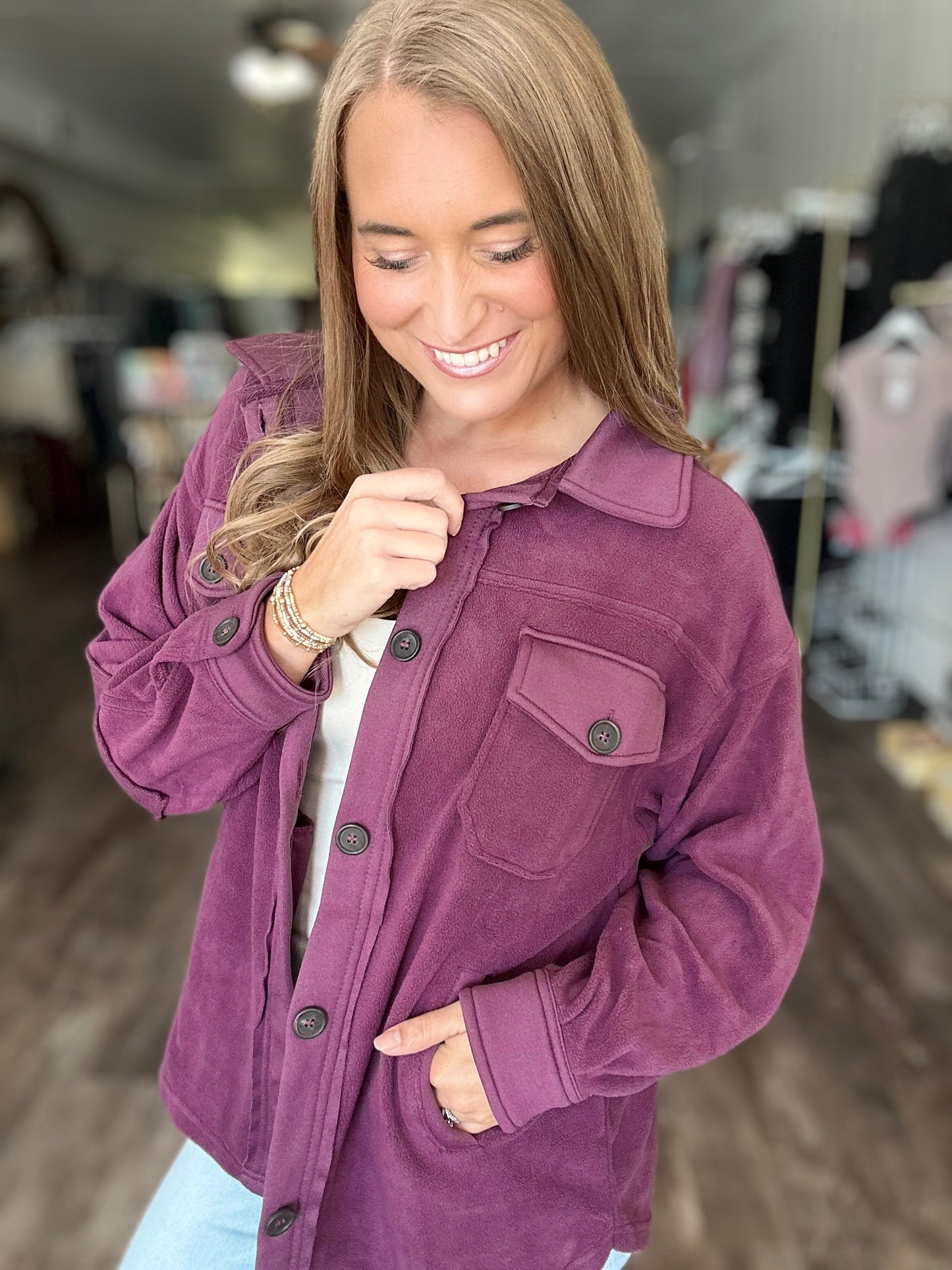 Sweet Love Fleece Shacket - Deep Purple