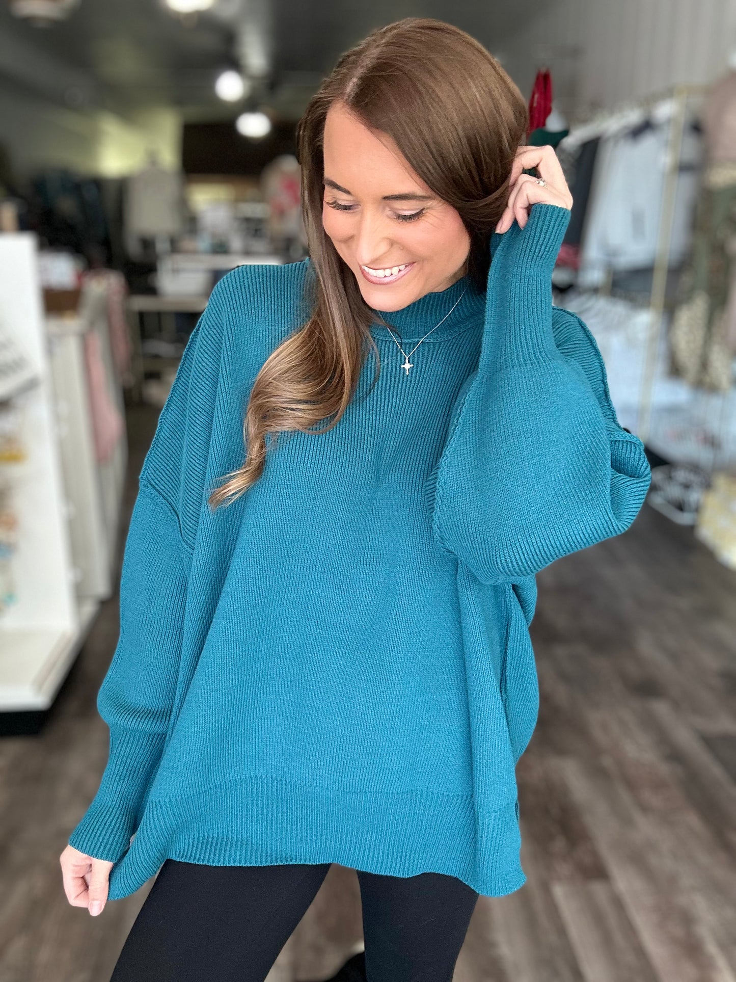 Daydreamer Oversized Mock Neck Sweater - Jade