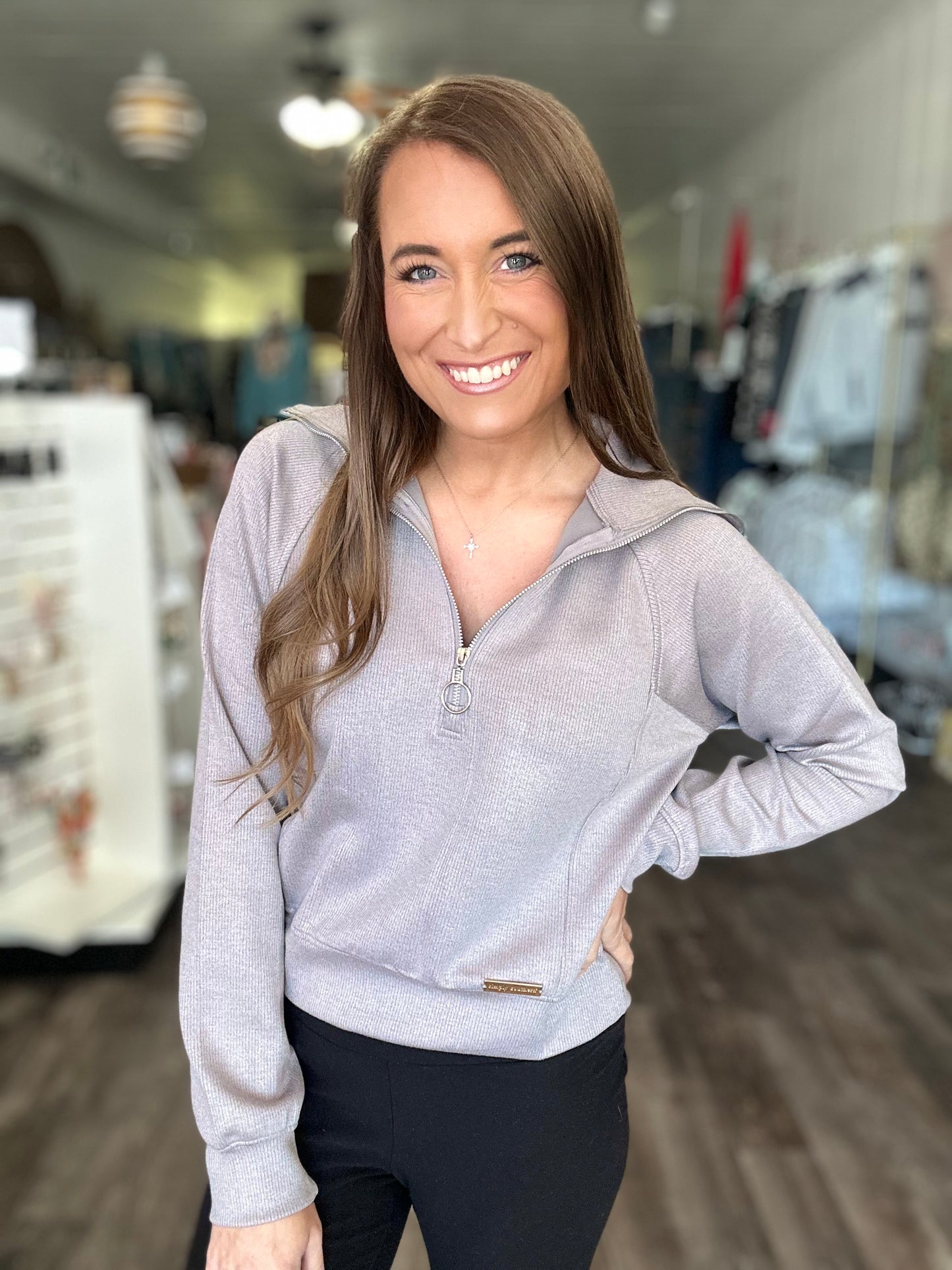 Violet Quarter Zip (Gray) - Simply Southern