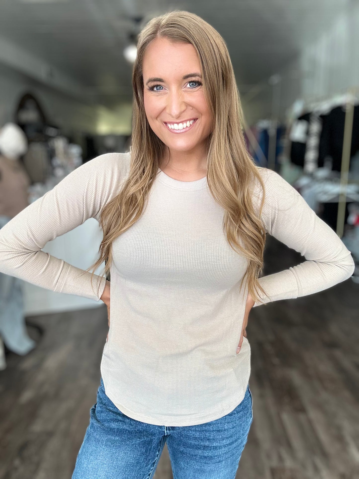 Always Around Waffle Knit Top - Beige