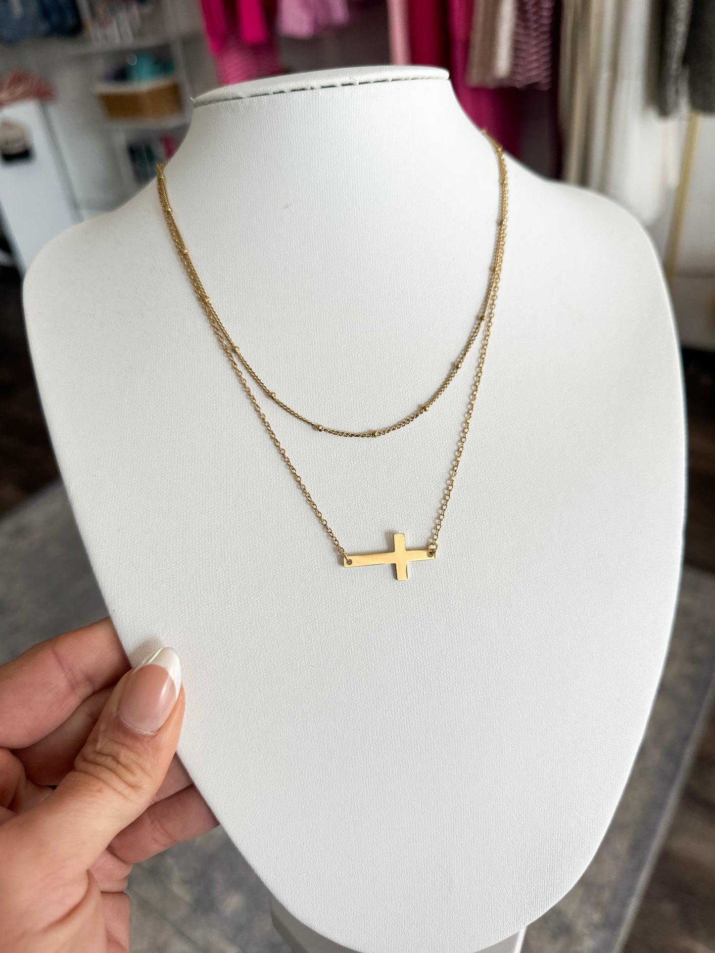 Layered Cross Necklace (Gold)