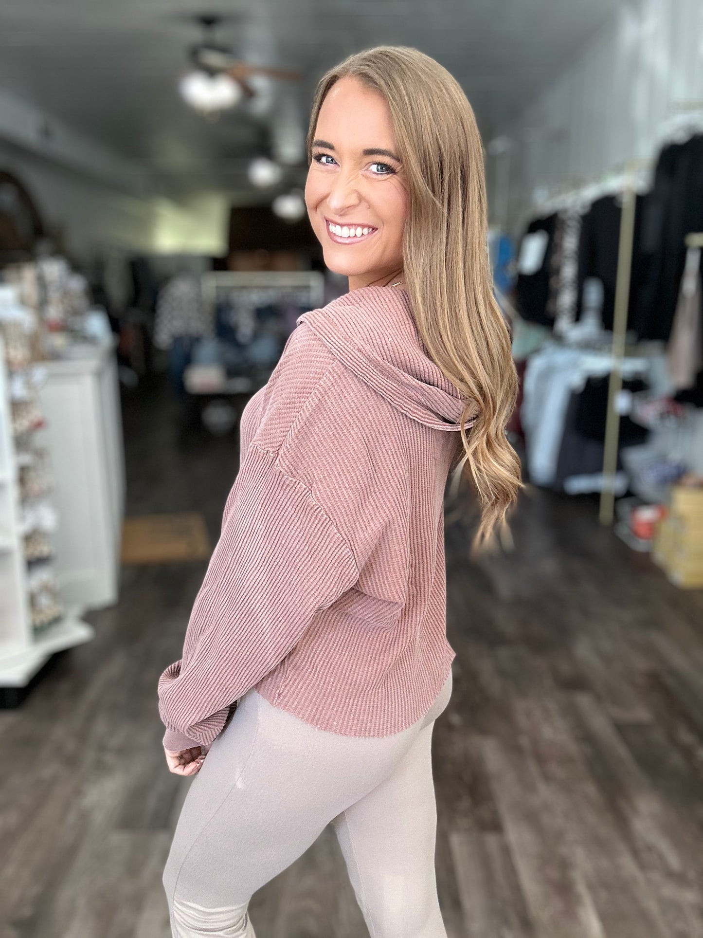 Easy Decisions Slouchy Waffle Knit Top - Chestnut