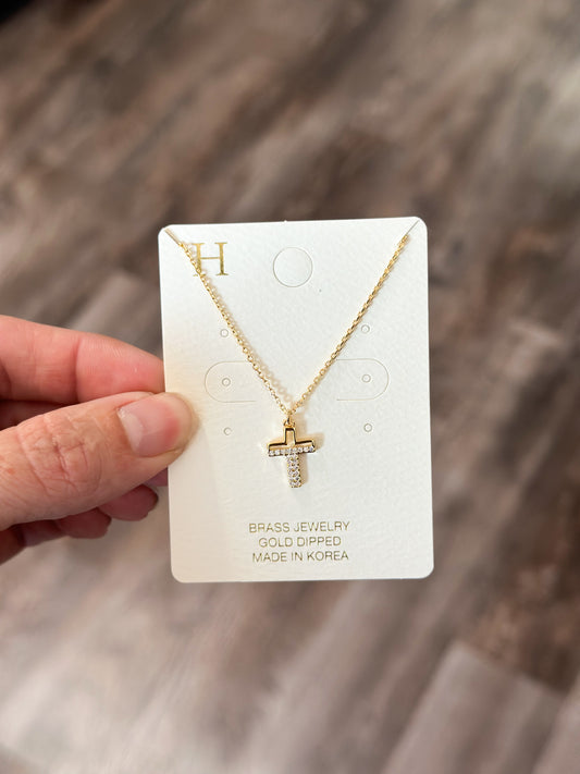 Sparkle Cross Necklace (Gold)