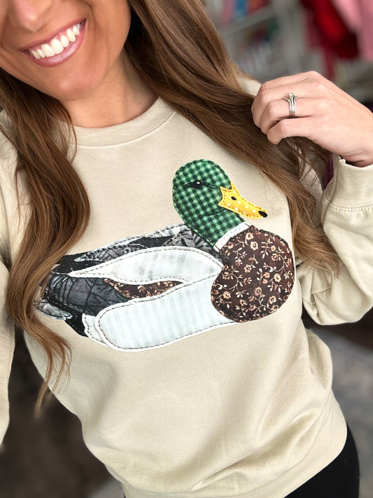 Faux Patchwork Mallard Duck Graphic Crew