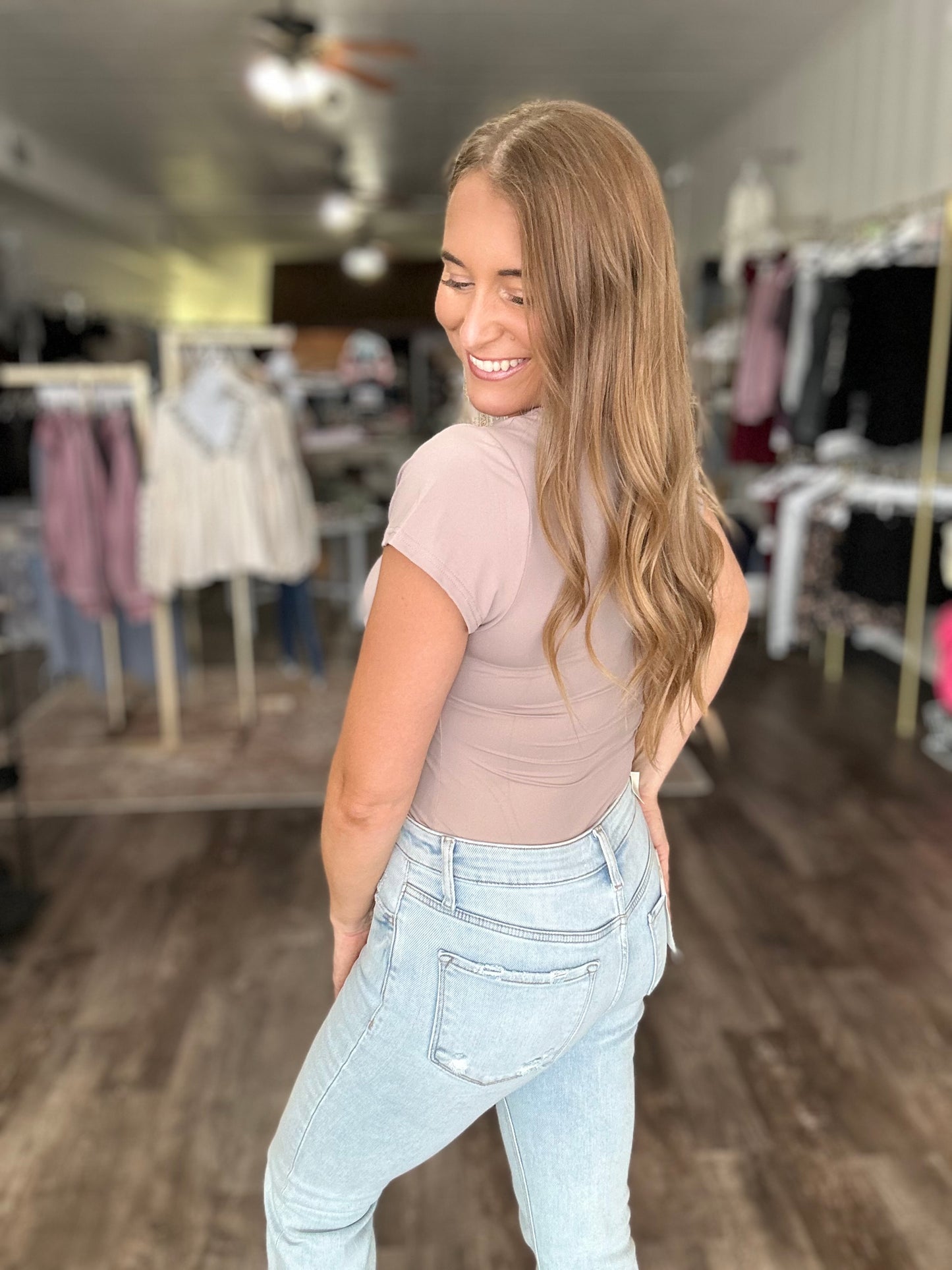 Simply Classic Square Neck Bodysuit - Mocha