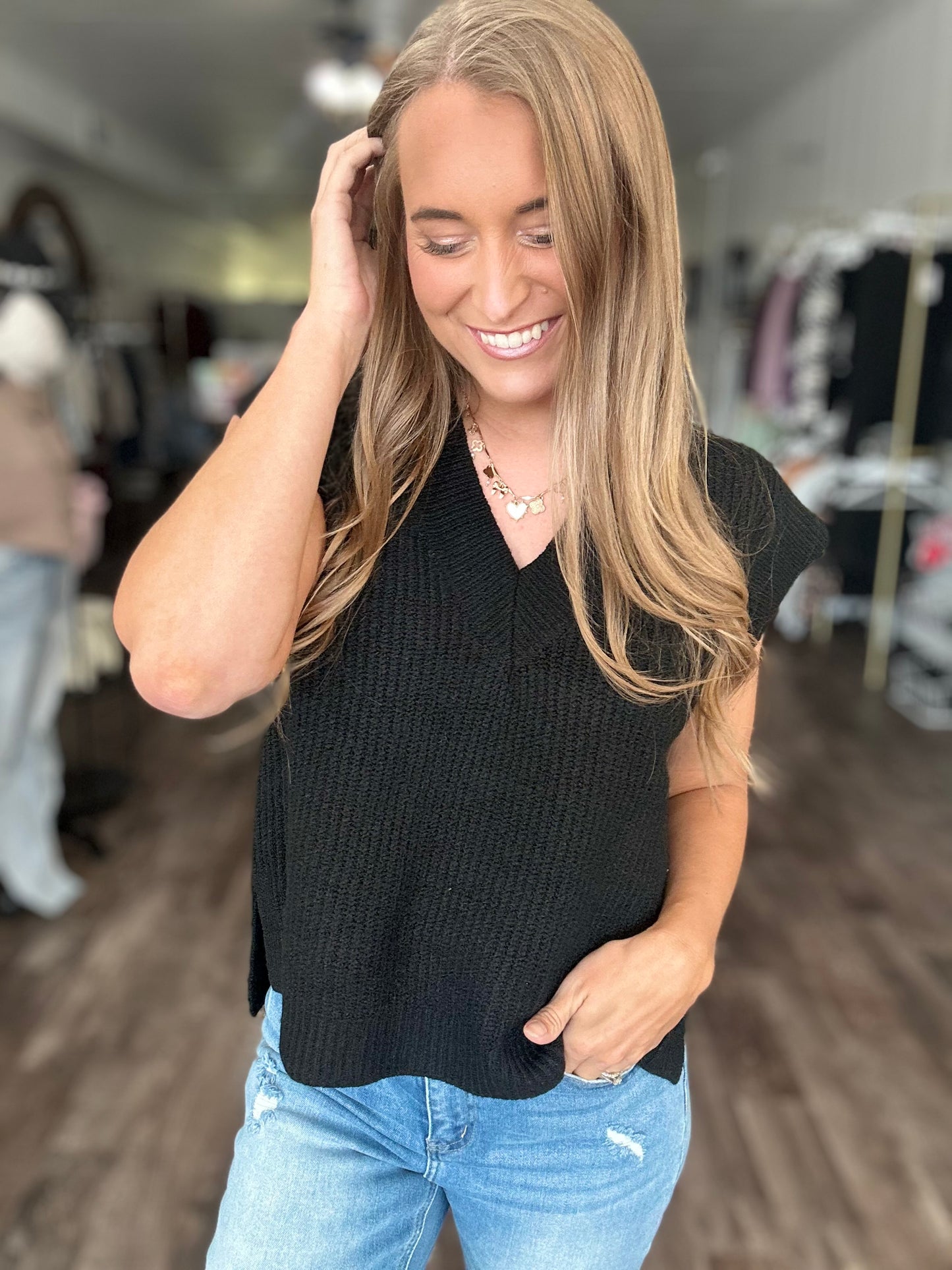 In The Moment Oversized Sweater Vest - Black